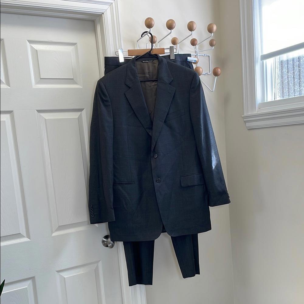 Loro Piana - 100% Wool Blazer Suit Coat Jacket With Pants Navy Grey 42L 36 L